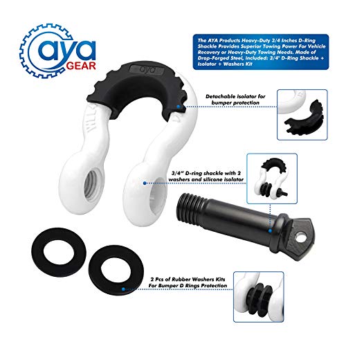 AyA Gear D Ring Shackle (2 Pack) 62,700 Ibs Break Strength with 3/4" Screw Pin and Shackle Isolator & Washers Kit for Tow Strap Winch, Off Road Vehicle Recovery Jeep Truck - Image 3
