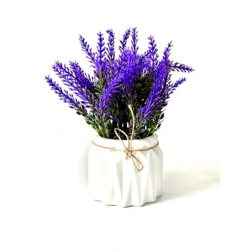 Dekorly Artificial Lavender Plant in White Pot, 18cm – Realistic Faux Flower Arrangement for Home & Office Décor (Set of 1) (1, White Color Pot) - Image 5
