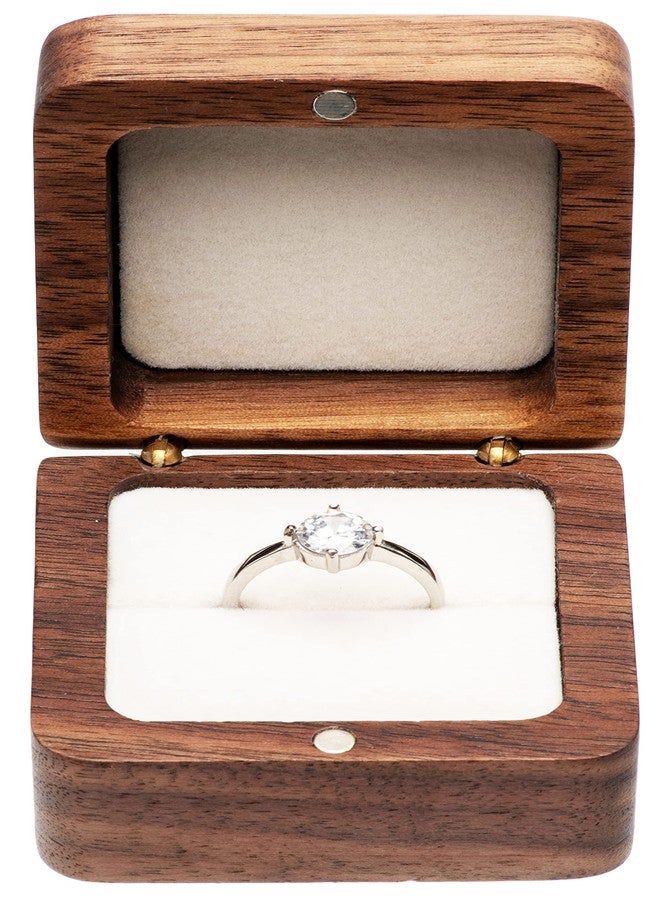 COSISO Walnut Wood Engagement Ring Box Jewelry Storage Box for Proposal Birthday (Beige Inner) - Image 3