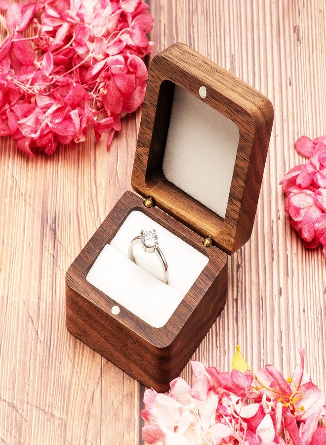 COSISO Walnut Wood Engagement Ring Box Jewelry Storage Box for Proposal Birthday (Beige Inner) - Image 5