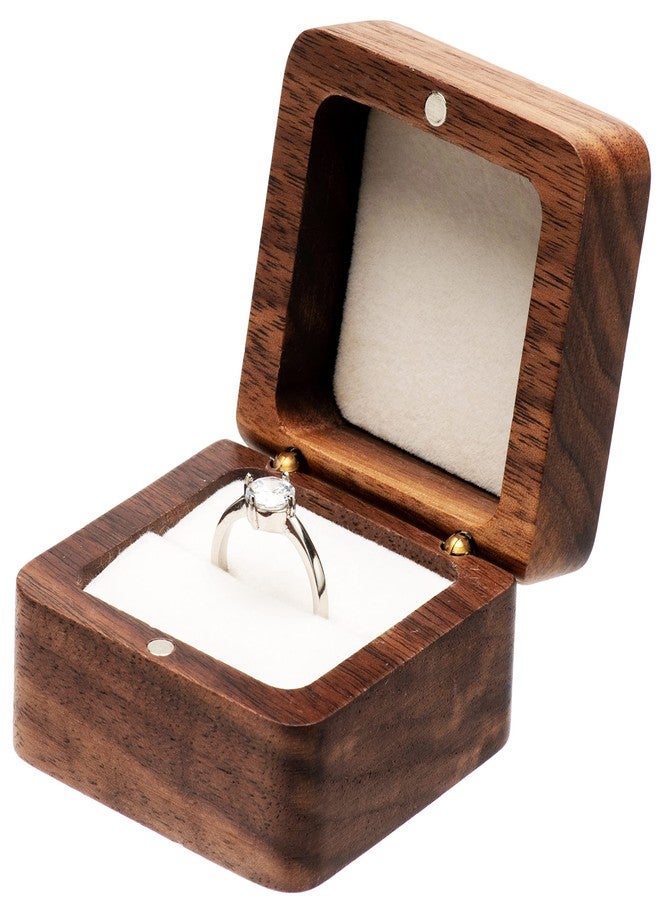 COSISO Walnut Wood Engagement Ring Box Jewelry Storage Box for Proposal Birthday (Beige Inner) - Image 1