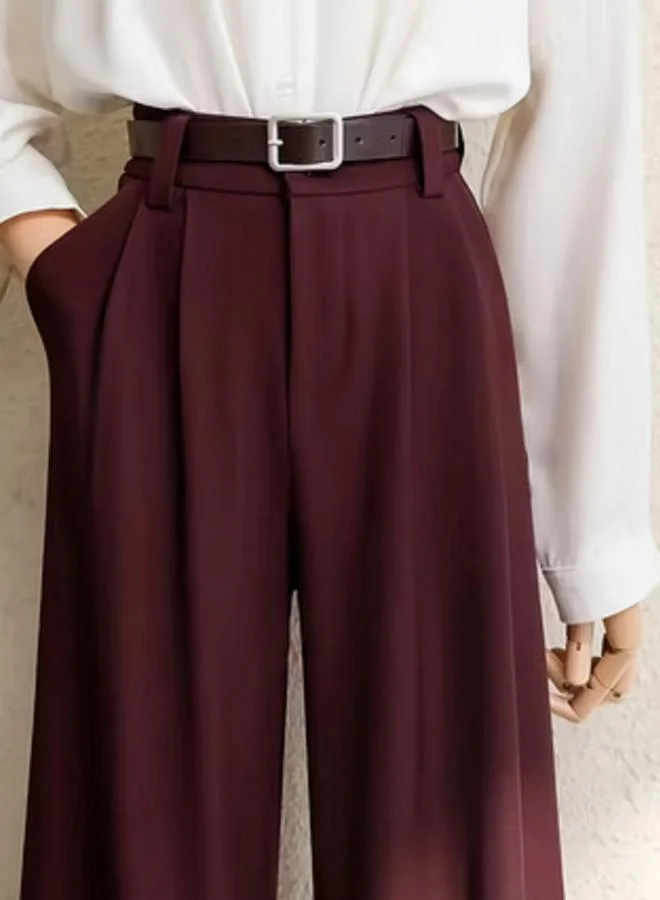Take Two  Burgundy High Rise Straight Leg Trousers for Women | Best Price UAE