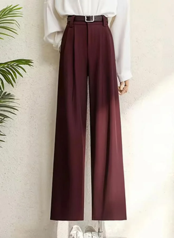 Take Two Burgundy High Rise Straight Leg Trousers