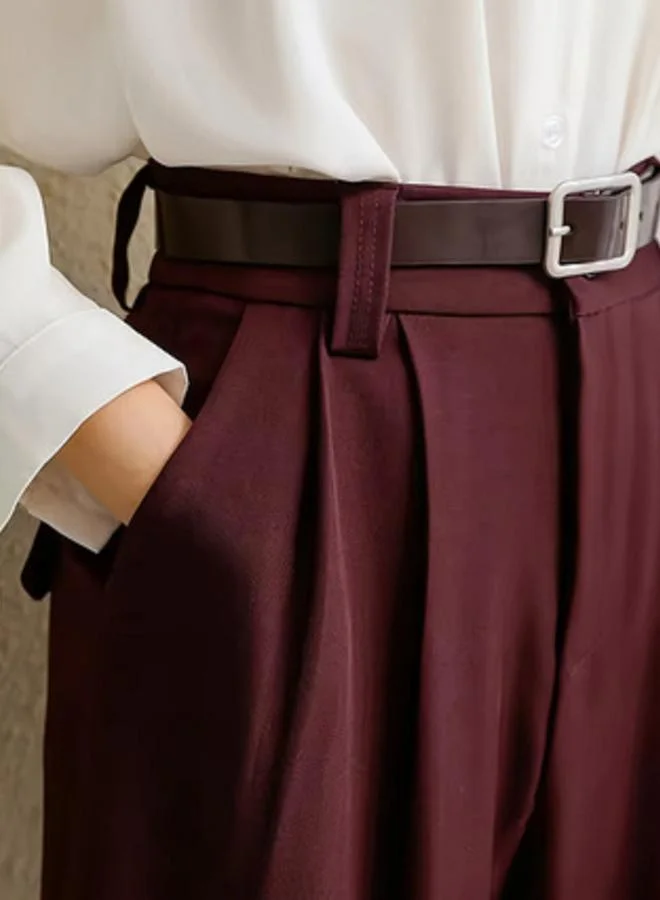 Take Two  Burgundy High Rise Straight Leg Trousers for Women | Best Price UAE