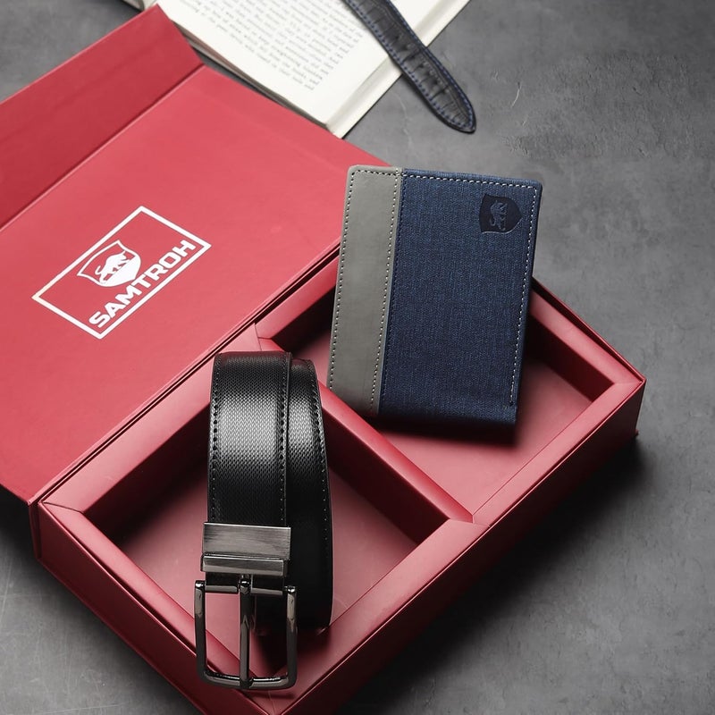 SAMTROH Gift Hamper for Men I Wallet & Belt Combo Gift Set I Gift for Everyone & Every Occasions (Blue) - Image 2