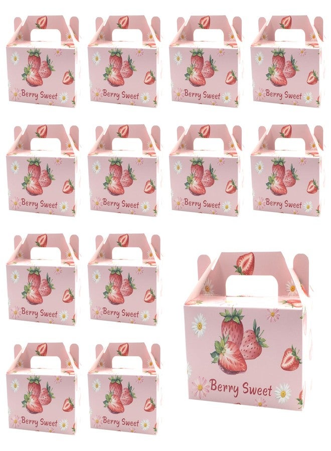 SnowTing 24 Pcs Strawberry Party Favor Box, "Berry Sweet" Cute Summer Strawberry Pattern Folding Paper Treat Box with Handle for Birthday Berry Theme Party Decor Goodie Gifts Bags (5.9 x 3.5 x 5.3 Inch - Image 1