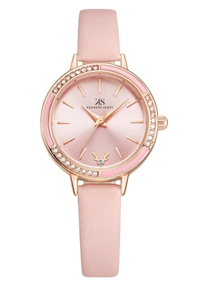 KENNETH SCOTT Women's Analog Display Watch With Pink Polyurethane Strap - K23511-RLPP