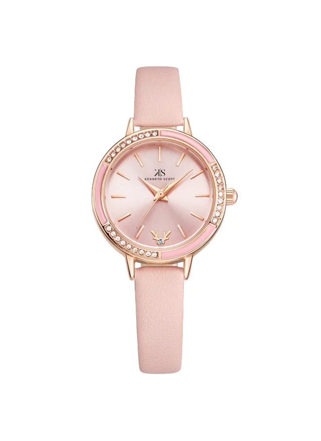 KENNETH SCOTT Kenneth Scott Women's PC21 Movement Watch, Analog Display and PU Strap - K23511-RLPP, Pink