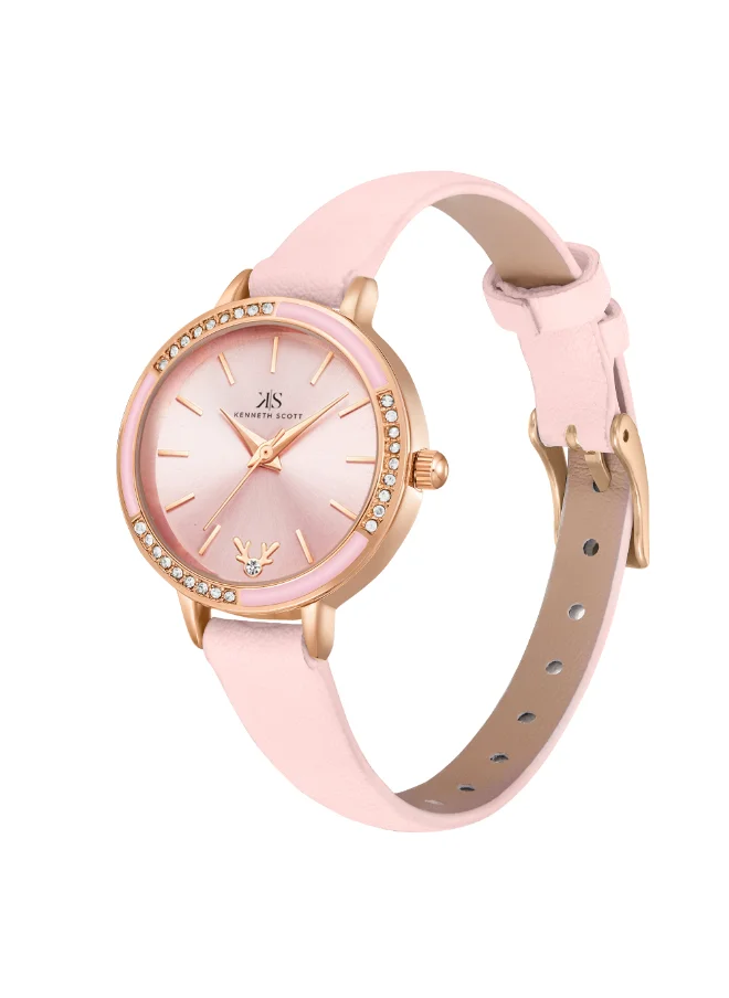 كينيث سكوت Kenneth Scott Women's PC21 Movement Watch, Analog Display and PU Strap - K23511-RLPP, Pink