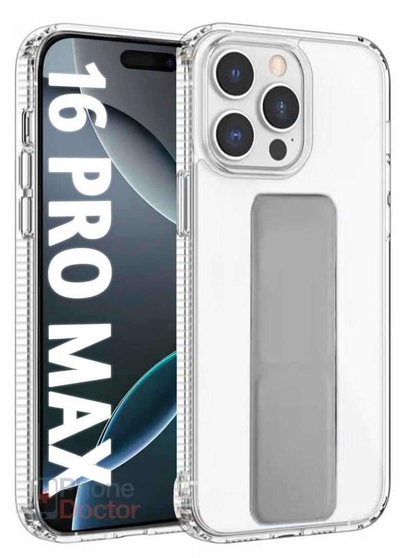 Case Cover For Apple iPhone 16 Pro Max With Magnetic Hand Grip 3 in 1 Clear / Grey - Image 1