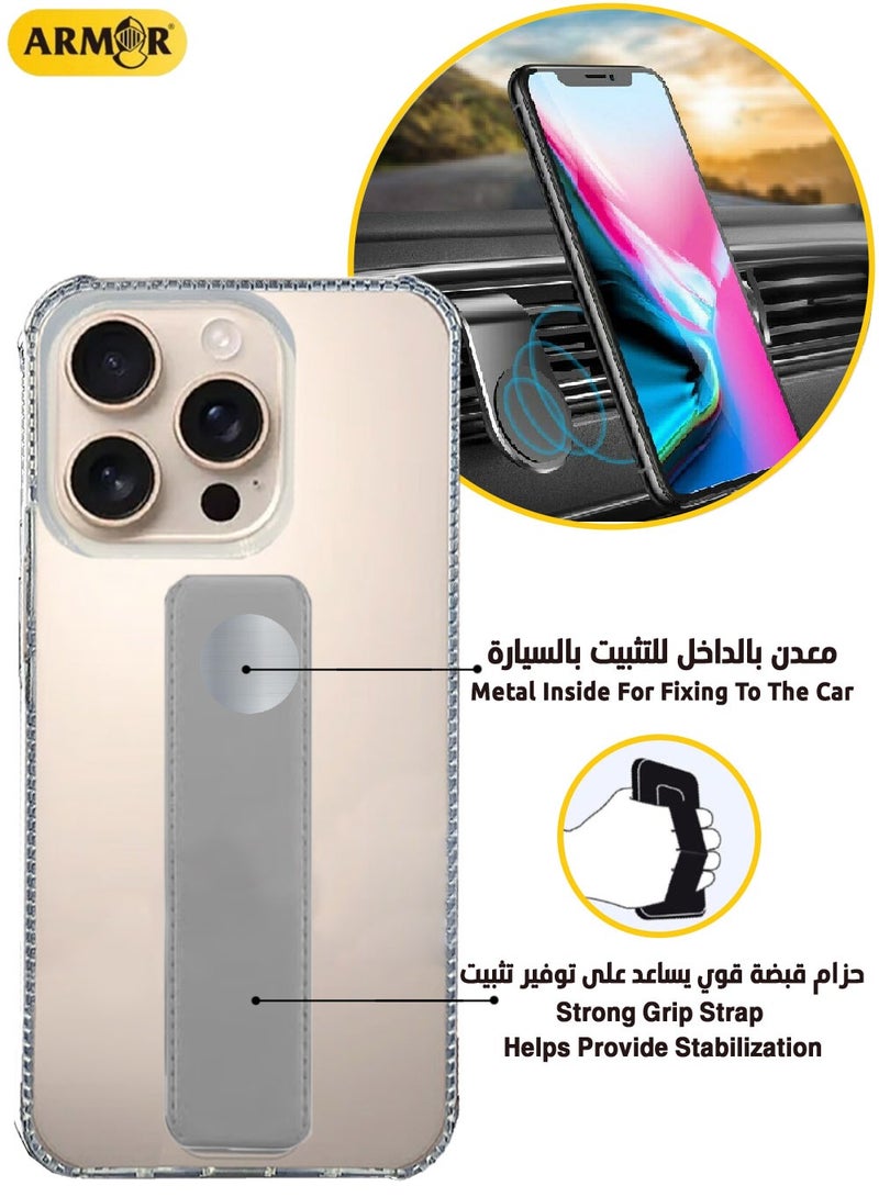 Case Cover For Apple iPhone 16 Pro Max With Magnetic Hand Grip 3 in 1 Clear / Grey - Image 2