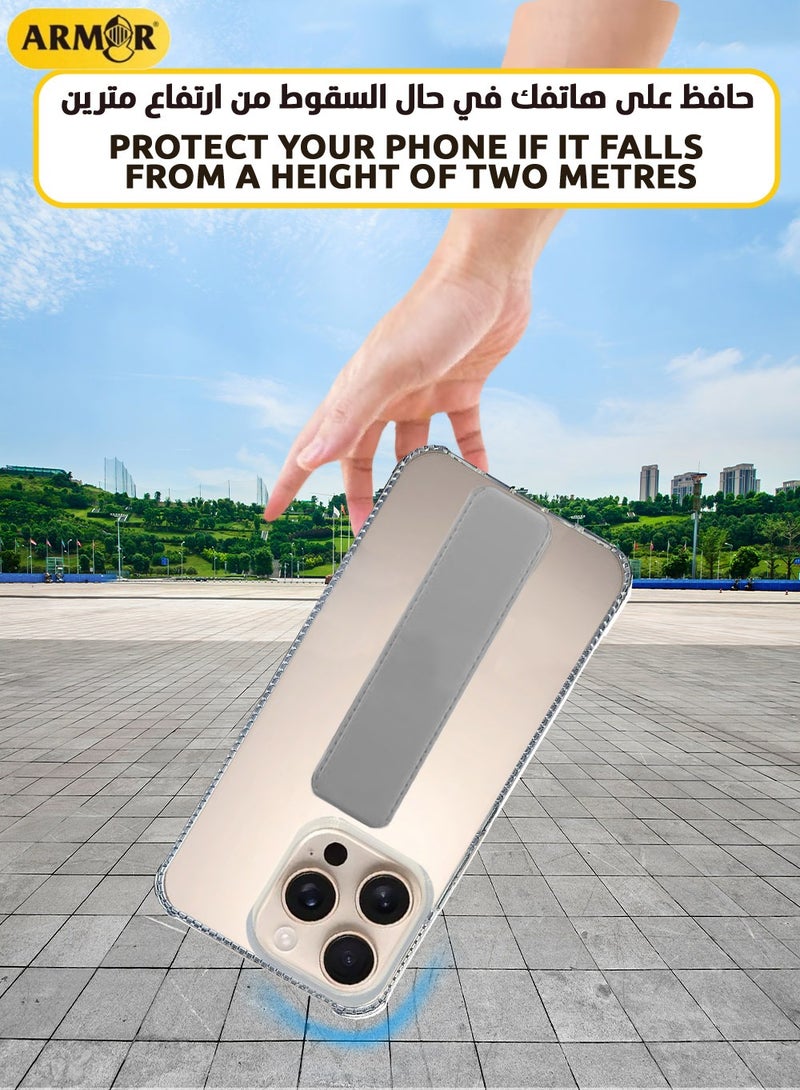 Case Cover For Apple iPhone 16 Pro Max With Magnetic Hand Grip 3 in 1 Clear / Grey - Image 3