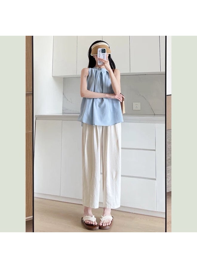 Yishangmei Ice Silk Wide-leg Pants For Women, Summer Lightweight Versatile Pee Nine-tenths Casual Pants, White Cool-feeling Quick-dry Loose Trousers - Image 1