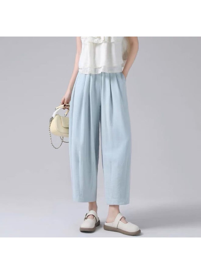 Yishangmei Ice Silk Wide-leg Pants For Women, Summer Lightweight Versatile Pee Nine-tenths Casual Pants, White Cool-feeling Quick-dry Loose Trousers - Image 2