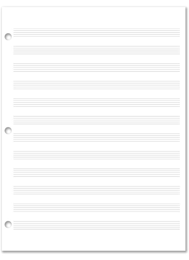 BookFactory BookFactory Music Staff Loose Leaf SheetsComposition Manuscript PaperBlank Sheet Music Loose Leaf Sheet  50 Pages 85 x 11 SHEET0507CLLMusicStaff  - Image 2