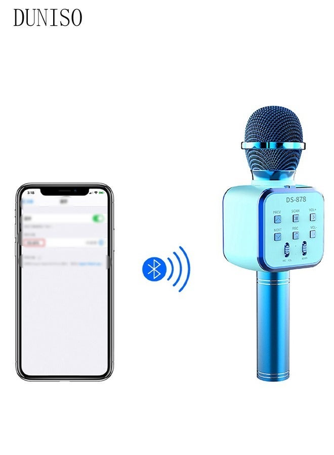 DUNISO Karaoke Microphone, Wireless Bluetooth Microphone, Magic Sound Effects, Portable Handheld Devices, Compatible With All Smartphones, Children's And Adult Gift Toys, Blue Microphone - Image 5