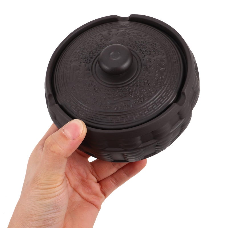 Windproof Ceramic Ashtray with Lid Indoor Outdoor Portable Tabletop Decor Purple Clay - Image 4