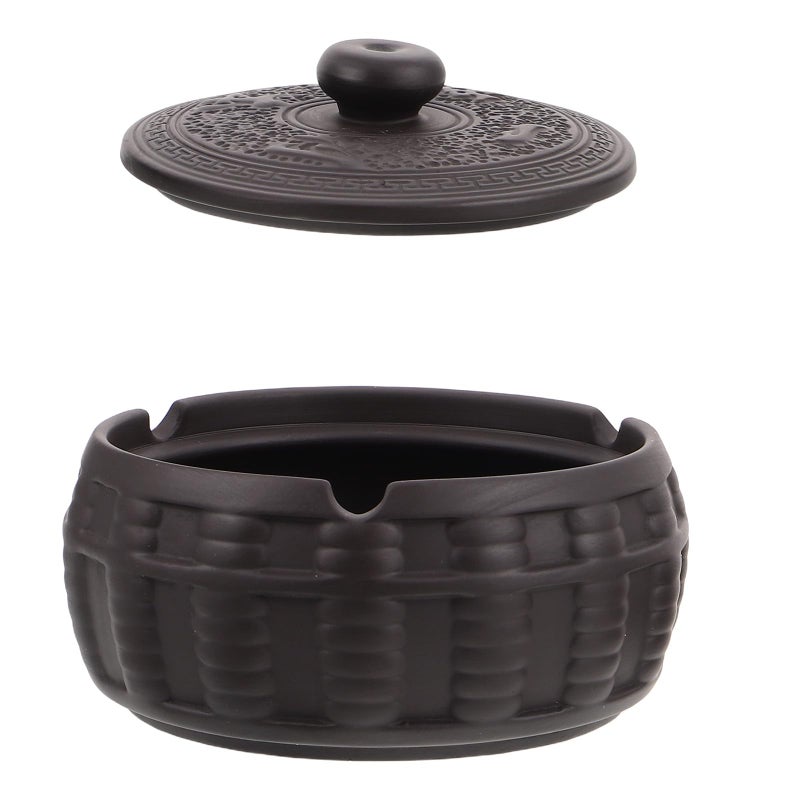 Windproof Ceramic Ashtray with Lid Indoor Outdoor Portable Tabletop Decor Purple Clay - Image 2
