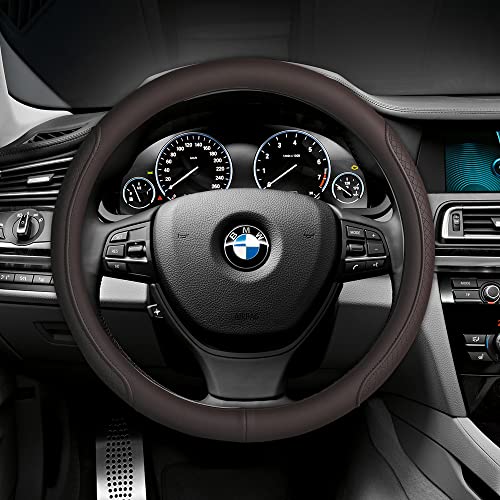 VARGTR Microfiber Leather Steering Wheel Cover with Classic Embossing, Anti-Slip Breathable Auto Car Wheel Protector, 15 Inch, Coffee - Image 3