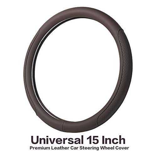 VARGTR Microfiber Leather Steering Wheel Cover with Classic Embossing, Anti-Slip Breathable Auto Car Wheel Protector, 15 Inch, Coffee - Image 2