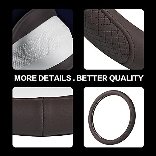 VARGTR Microfiber Leather Steering Wheel Cover with Classic Embossing, Anti-Slip Breathable Auto Car Wheel Protector, 15 Inch, Coffee - Image 4