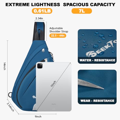 Seektop Anti Theft Crossbody Bag for Women RFID Blocking Waterproof Sling Backpack Lightweight 400D Nylon Small Chest Pack Shoulder Bag for Travel Hiking Commuting Men Blue - Image 3