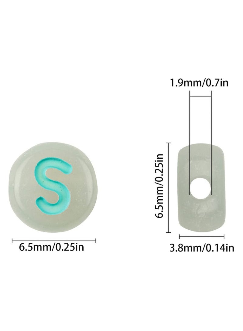 SOLARAE 100 PCS Luminous Alphabet Letter Beads, Acrylic Heart Beads Flat Beads Glow in the Dark Number Beads Colorful DIY Star Print for Bracelets Necklace Jewelry Making Supplies (Random English) - Image 5