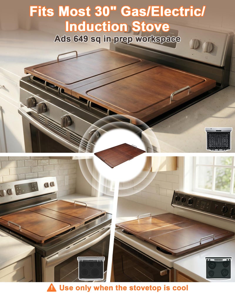 UTCG Noodle Board Stove Cover: 29.5Ã—22 inch Bamboo Foldable Multiple Stove Top Cover with Handles for Gas & Electric Stoves - As Kitchen Sink Cover ï¼† Decorative Tray for Prep Space - Image 3