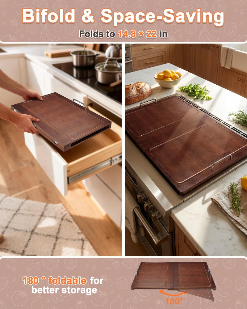 UTCG Noodle Board Stove Cover: 29.5Ã—22 inch Bamboo Foldable Multiple Stove Top Cover with Handles for Gas & Electric Stoves - As Kitchen Sink Cover ï¼† Decorative Tray for Prep Space - Image 5
