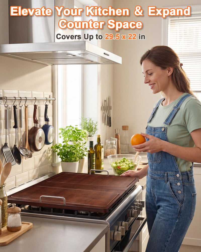 UTCG Noodle Board Stove Cover: 29.5Ã—22 inch Bamboo Foldable Multiple Stove Top Cover with Handles for Gas & Electric Stoves - As Kitchen Sink Cover ï¼† Decorative Tray for Prep Space - Image 4