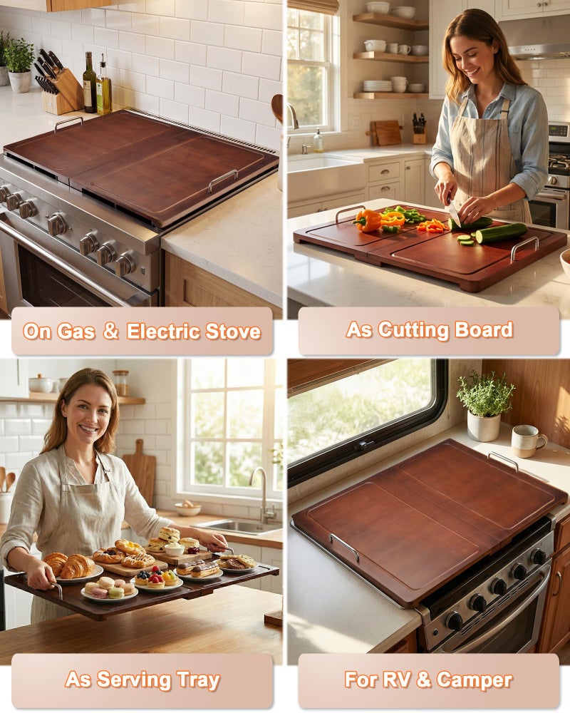 UTCG Noodle Board Stove Cover: 29.5Ã—22 inch Bamboo Foldable Multiple Stove Top Cover with Handles for Gas & Electric Stoves - As Kitchen Sink Cover ï¼† Decorative Tray for Prep Space - Image 2