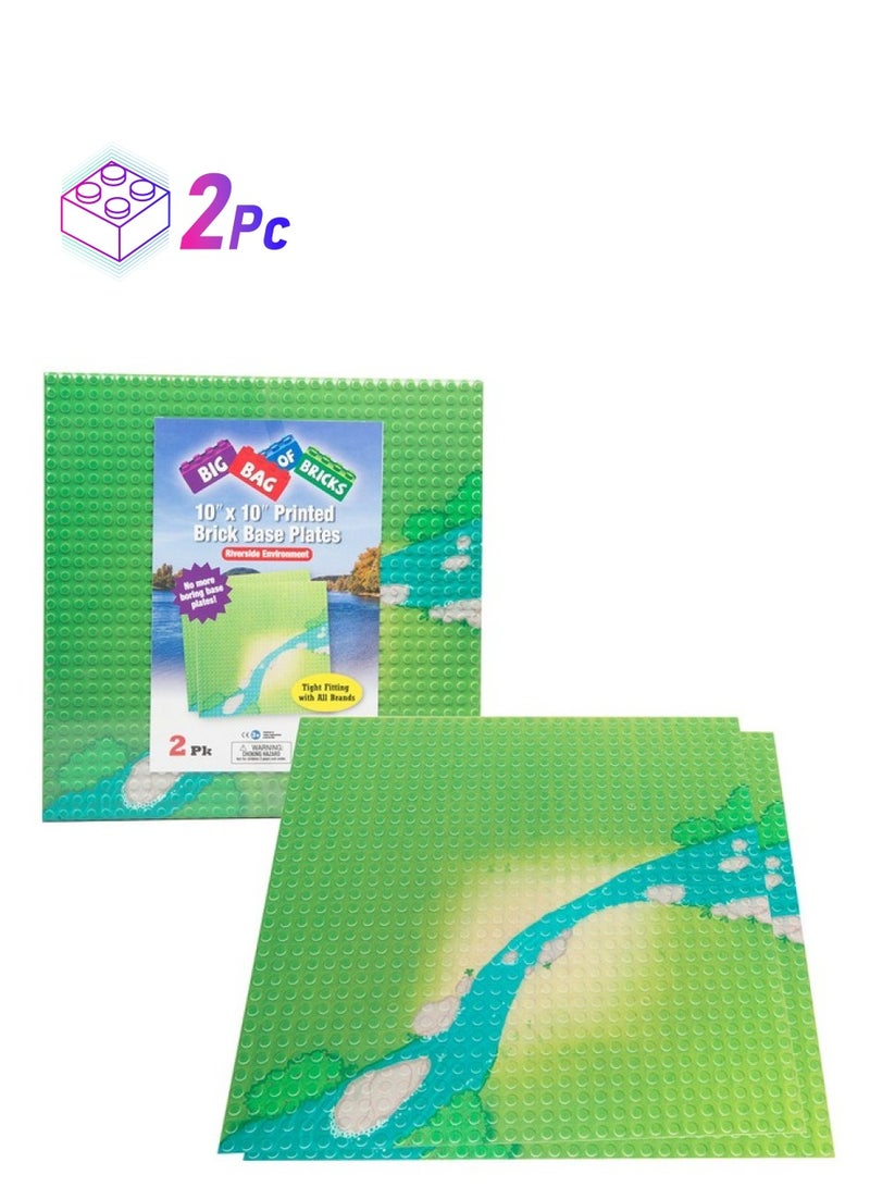 أس سي أس دايركت ألواح قاعدة من مكعبات البناء المباشرة من SCS بنمط حقل عشبي ونهر - كبيرة 10 × 10 بوصة مزدوجة الجوانب (عبوة من قطعتين) لطاولات الأنشطة، متوافقة وملائمة تمامًا مع جميع العلامات التجارية الرئيسية، هدية عيد الميلاد - Image 1