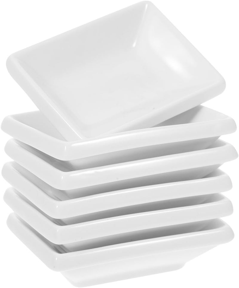 Cabilock 6Pcs Soy Sauce Dish  Ceramic Dipping Sauce Bowls 3 Inch Rectangle Mini Appetizer Plates White Pinch Bowls for Ketchup Vinegar BBQ Sushi Dumpling - Image 1