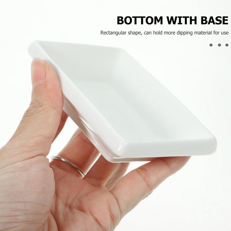 Cabilock 6Pcs Soy Sauce Dish  Ceramic Dipping Sauce Bowls 3 Inch Rectangle Mini Appetizer Plates White Pinch Bowls for Ketchup Vinegar BBQ Sushi Dumpling - Image 3