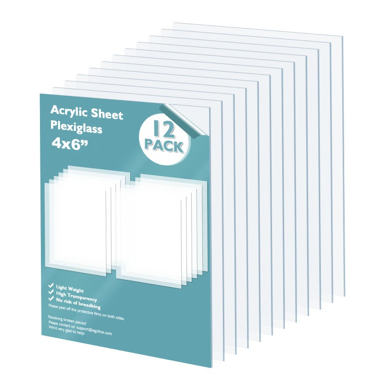 Egofine Plexiglass Sheets Acrylic Sheets 12 Pack of 4x6â€™â€™ 0.04 Thick Clear Plastic Cast Transparent Plexi Glass for Crafting Projects, Replacement Picture Frame Glass, DIY Display, Easy to Cut - Image 1