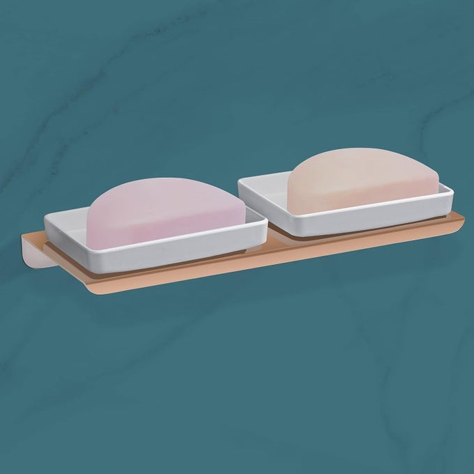 STAINLESS STEEL WITH ABS MATERIAL DOUBLE SOAP DISHHOLDERSTANDTRAY FOR BATHROOM AND KITCHEN BATHROOM ACCESSORIES WALL MOUNT ROSE GOLD