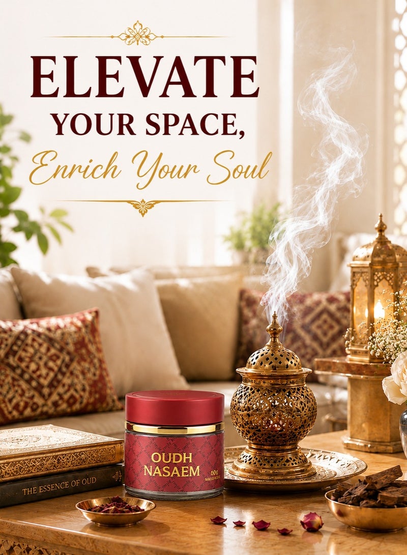 Nabeel Nasaem Oudh Premium Bakhoor Incense 60 GM Long-Lasting Arabic Oud Fragrance for Home Majlis and Spiritual Ambience - Image 4