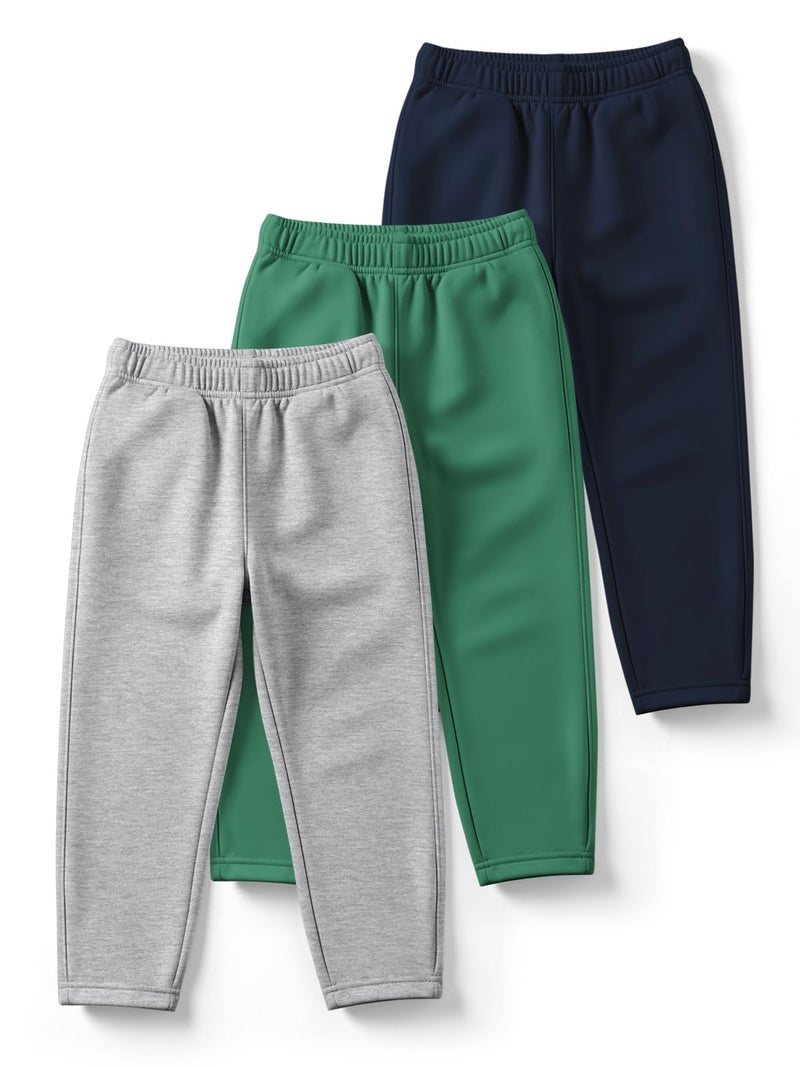 HELLCAT Trendy Solid Cotton Blend Regular Fit Track Pant for Boys - Pack of 3 Melange/Green/Navy Blue 3-4 Years - Image 1