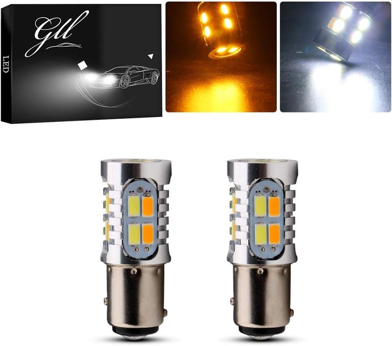 Grandview 2pcs Super Bright 400LM 1157 BAY15D Amber/White Switchback Turn Signal LED Light Bulbs 5730 20SMD 12V LED Replacement Light 7528 1196 1016 1034 6500K-8000K - Image 1
