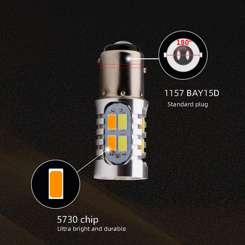 Grandview 2pcs Super Bright 400LM 1157 BAY15D Amber/White Switchback Turn Signal LED Light Bulbs 5730 20SMD 12V LED Replacement Light 7528 1196 1016 1034 6500K-8000K - Image 4