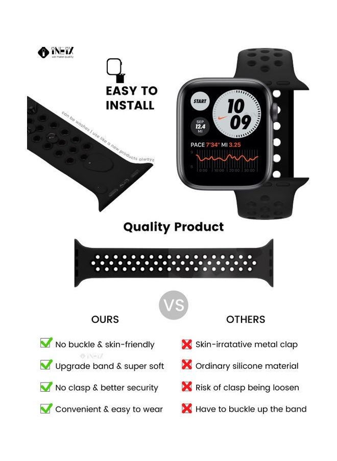 INEIX - Replacement Strap Band for Apple Watch 42/44 mm Black Length 170mm - Image 1