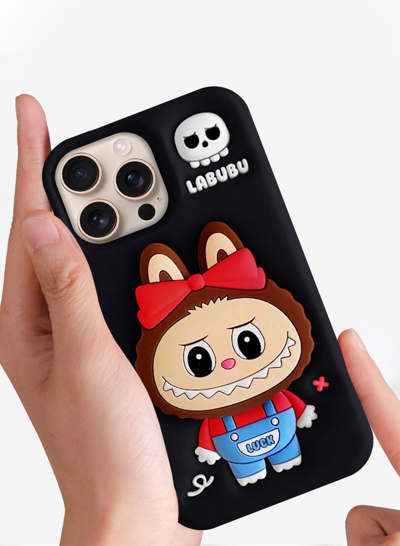 2Packs Case Cover Soft Silicone for Apple iPhone 16 Pro Max Labubu Elegant Protection and Quad-Camera Precision Cutout - Black