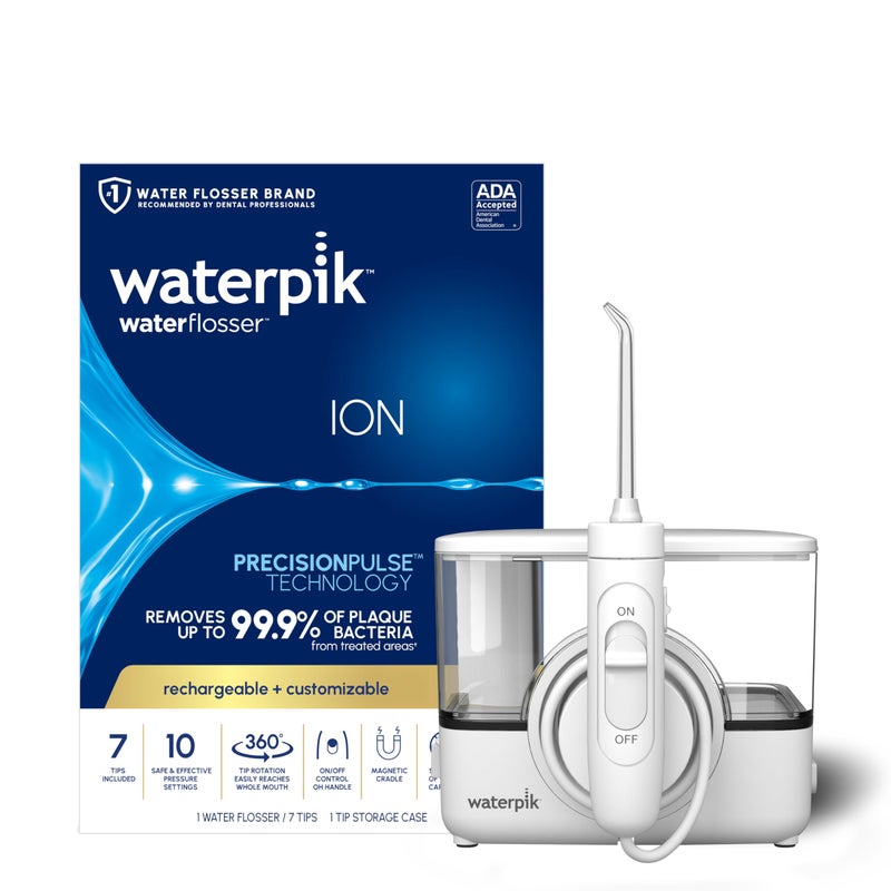 Waterpik ION Professional Water Flosser, Rechargeable and Portable for Teeth, Gums, Braces, 10 Settings, 7 Flossing Tips For Multiple Users And Needs, ADA Accepted, WF-12 White, Packaging May Vary - Image 1