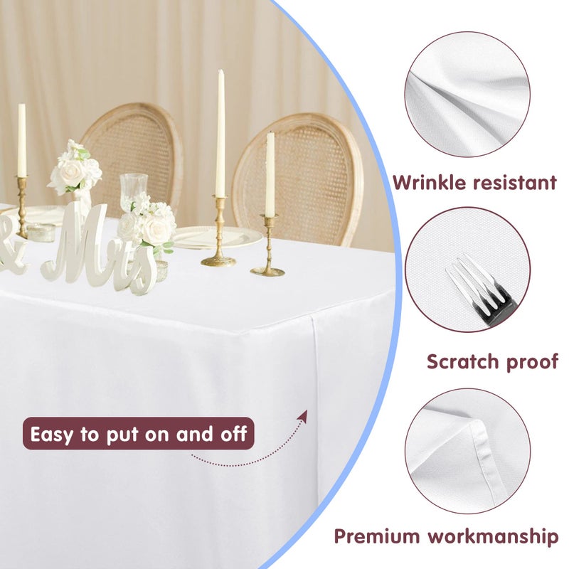 HolidayIdeas Fitted White Tableclothes - 72 x 30 Inch - 2 Pack Rectangle Table Covers for 6 Foot Tables, Polyester Fabric Tablecloths for Christmas, Parties, Wedding, Trade Show - Image 4