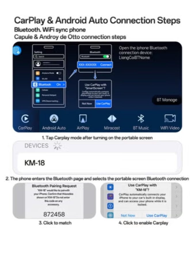 Yesido KM18 9-Inch CarPlay Center Console – Portable Touch Screen Car Multimedia Player with Wireless CarPlay & Android Auto, Rear Camera, Driving Recorder, GPS Navigation, Bluetooth & WiFi – Black - Image 4