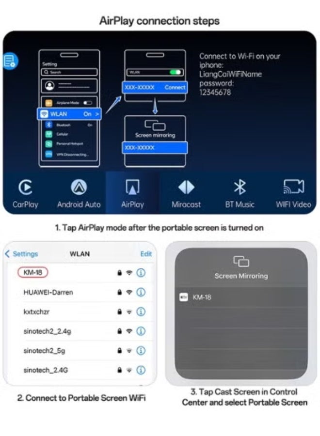 Yesido KM18 9-Inch CarPlay Center Console – Portable Touch Screen Car Multimedia Player with Wireless CarPlay & Android Auto, Rear Camera, Driving Recorder, GPS Navigation, Bluetooth & WiFi – Black - Image 5
