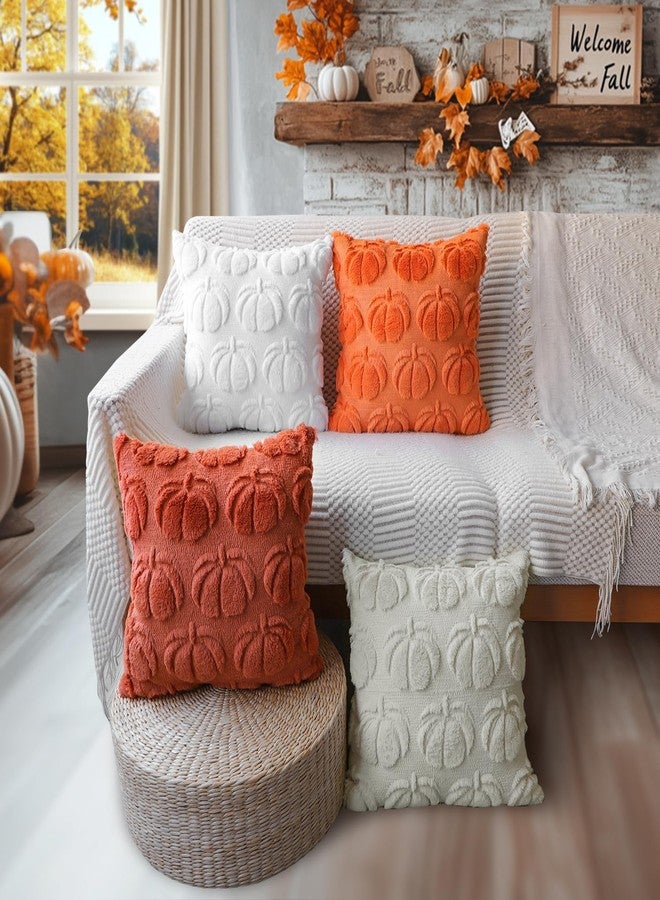 4TH Emotion Fall Pumpkin Decorative Pillow Covers 18x18 Set of 2, Rust Red Soft Plush Faux Fur Farmhouse Throw Cushion Cases for Autumn Thanksgiving Holiday Home Decorations - Image 5