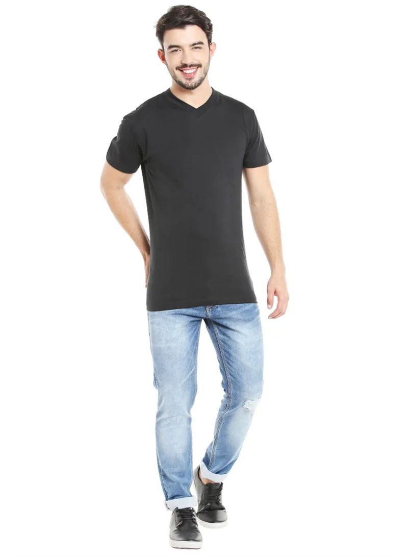 BYC MEN'S V-NECK COTTON T-SHIRT (PACK OF 3) - BLACK