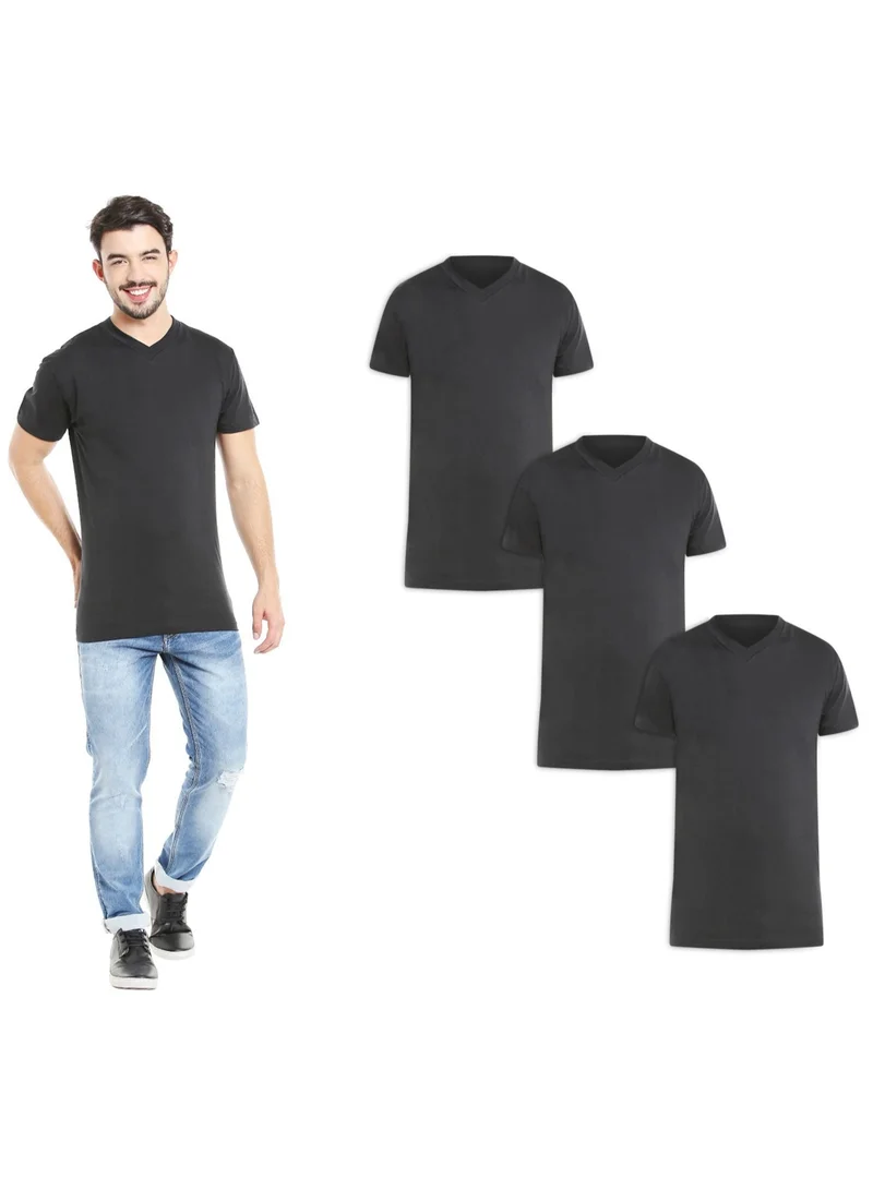 BYC MEN'S V-NECK COTTON T-SHIRT (PACK OF 3) - BLACK