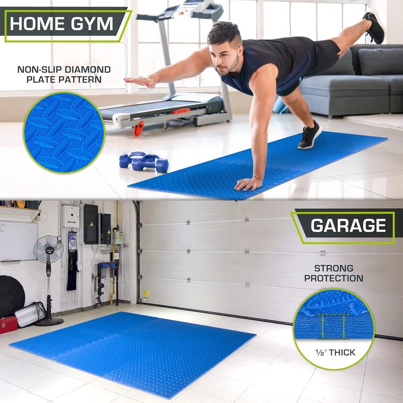 بروسورس حصيرة التمرين المتشابكة ProsourceFit نصف بوصة، بلاط أرضية إسفنجي متشابك من EVA للصالة الرياضية المنزلية، معدات التمرين، مناطق لعب الأطفال، أزرق، 24 قدم مربع - 6 بلاطات - Image 3